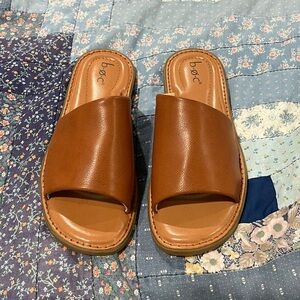 Brown Leather Slide Sandals